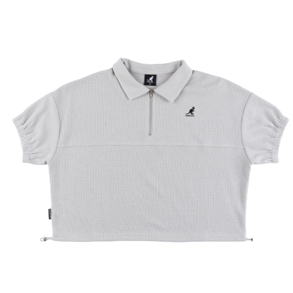【下殺↘ $499】KANGOL 短T 白 / 灰 半拉 寬短版 網眼 上衣 63221301-
