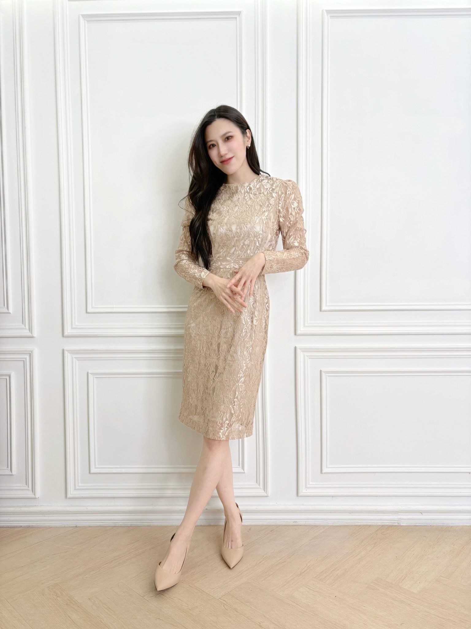 透膚蕾絲合身洋