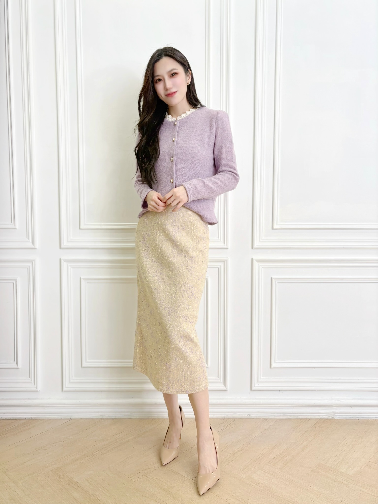 絕美款!混色織紋修身長裙