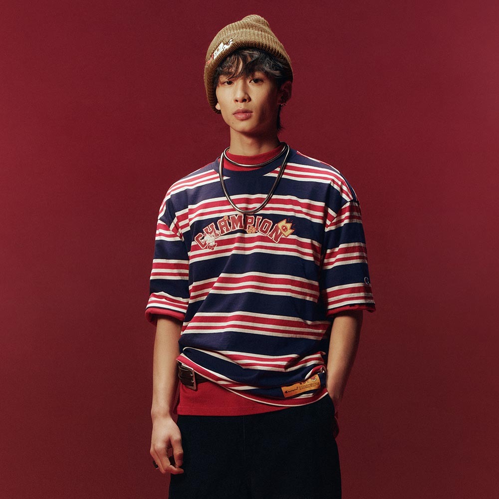 男女款- CNY系列-馬年系列  LOGO條紋短袖棉質T恤- 藏青色條紋（U6ASSSU043M-684）