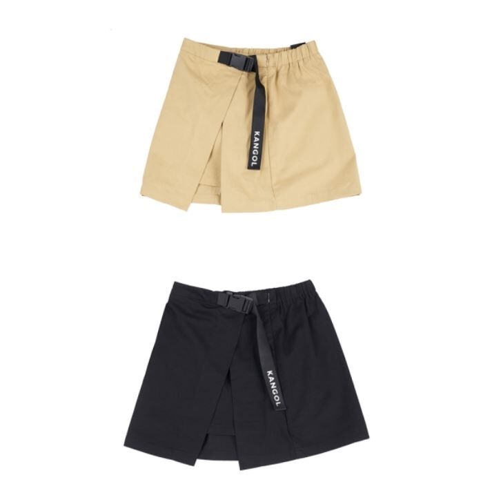 【下殺↘ $499】KANGOL 裙子 黑 卡其 腰帶 口袋 工裝裙褲 短裙 女 63221501-