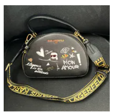 [S] KARL LAGERFELD BLK/GOLD L5GE96EG BELLAMY CROSSBODY WITH CATE PINS, 198913917246 (SKL1461)