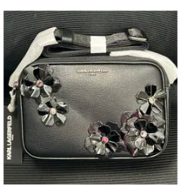 [S] KARL LAGERFELD BLK/GUNMETAL L4JEU9BJ MAYBELLE CROSSBODY CAMERA BAG WITH FLOWERS, 198913821475 (SKL1462)