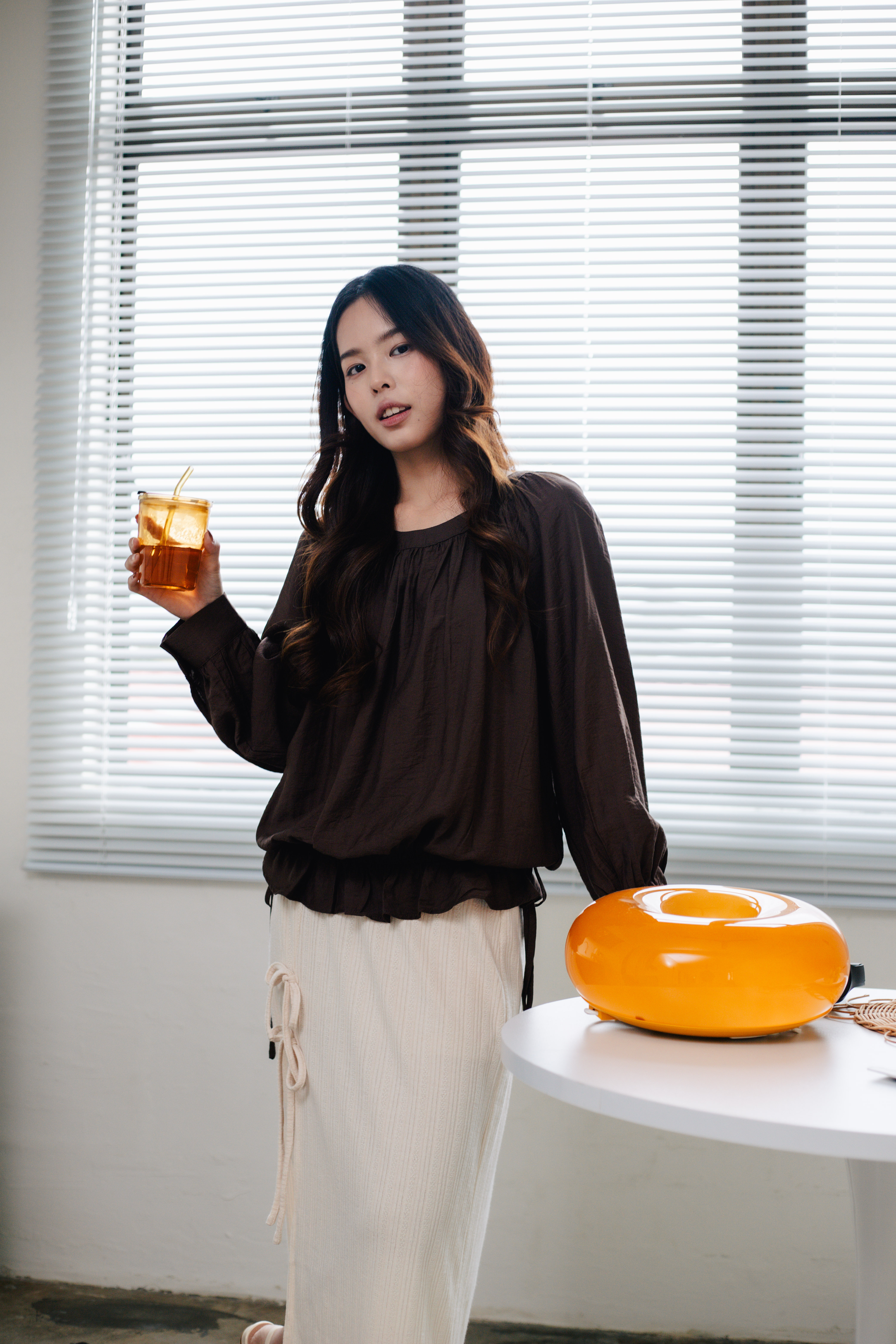 Jonnie Gathered Blouse Brown -2639BLBRO