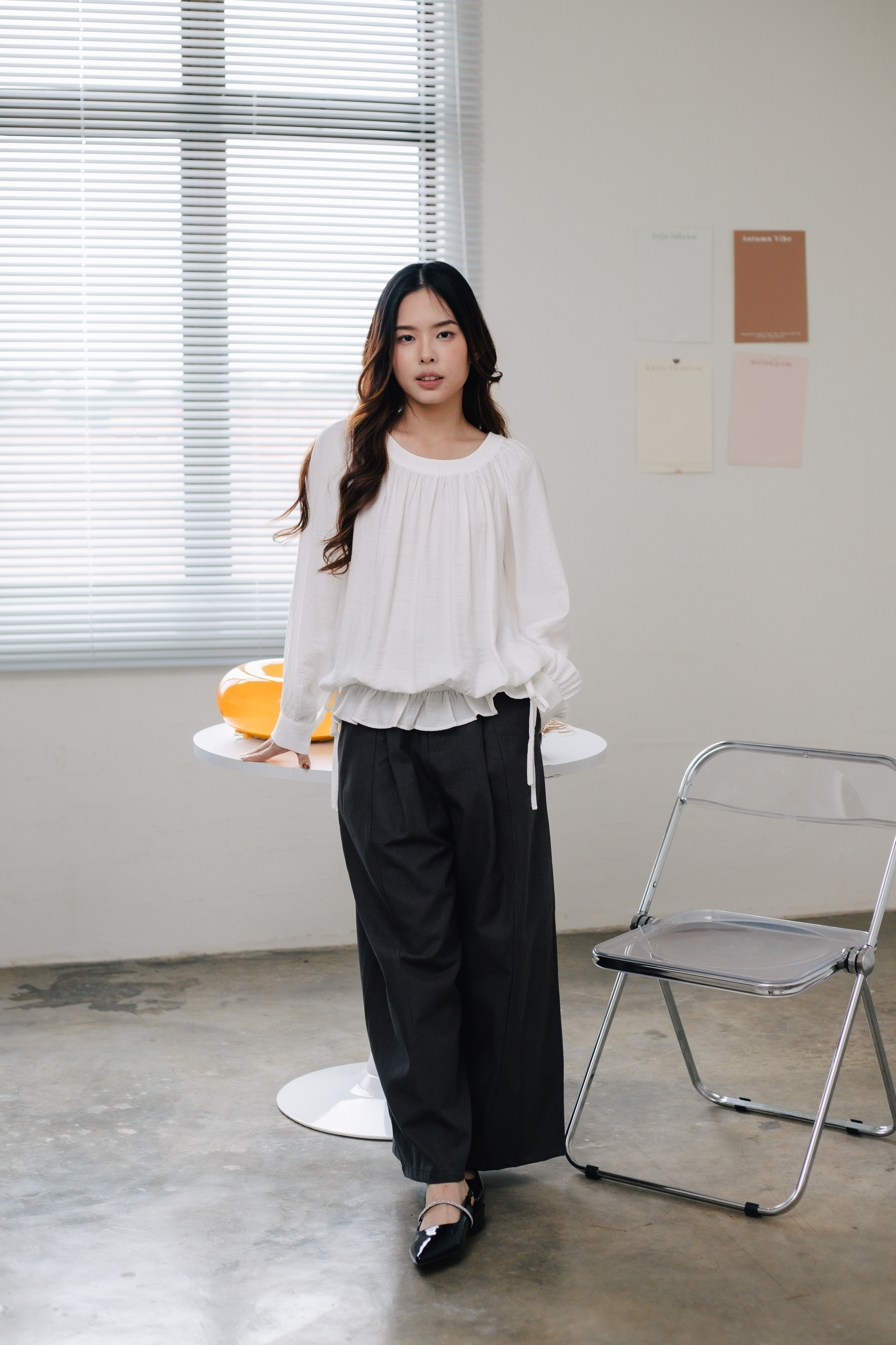 Jonnie Gathered Blouse White -2639BLWHI