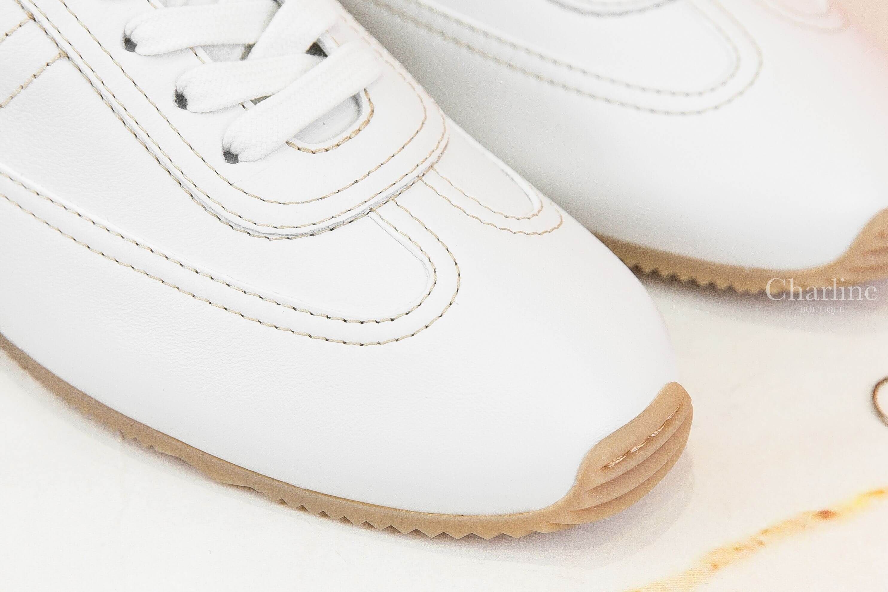 Hermès Master Sneaker 白色牛皮蜂蜜棕色縫線側邊H橡膠鞋底運動鞋