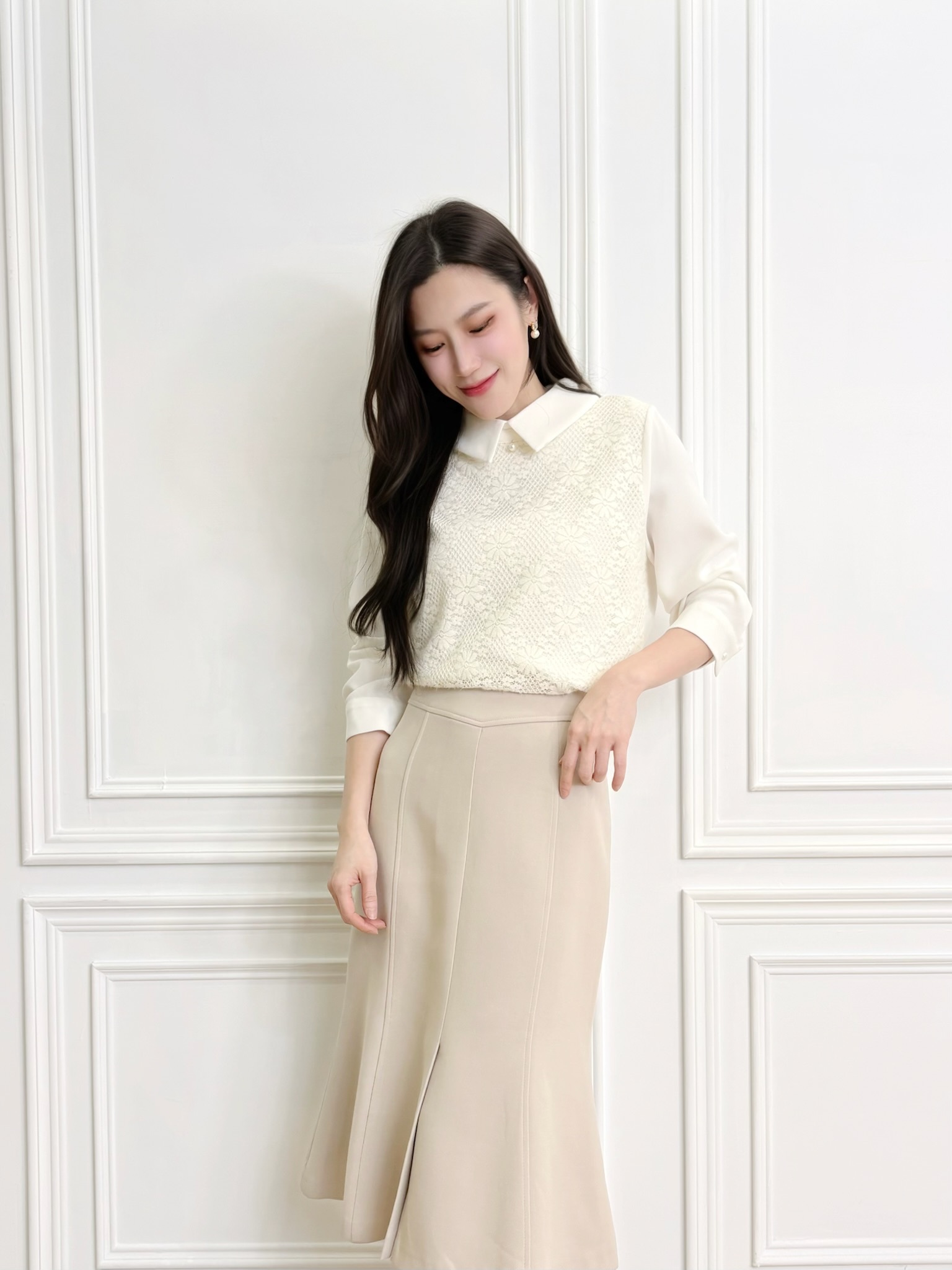 彈性布前開衩魚尾裙