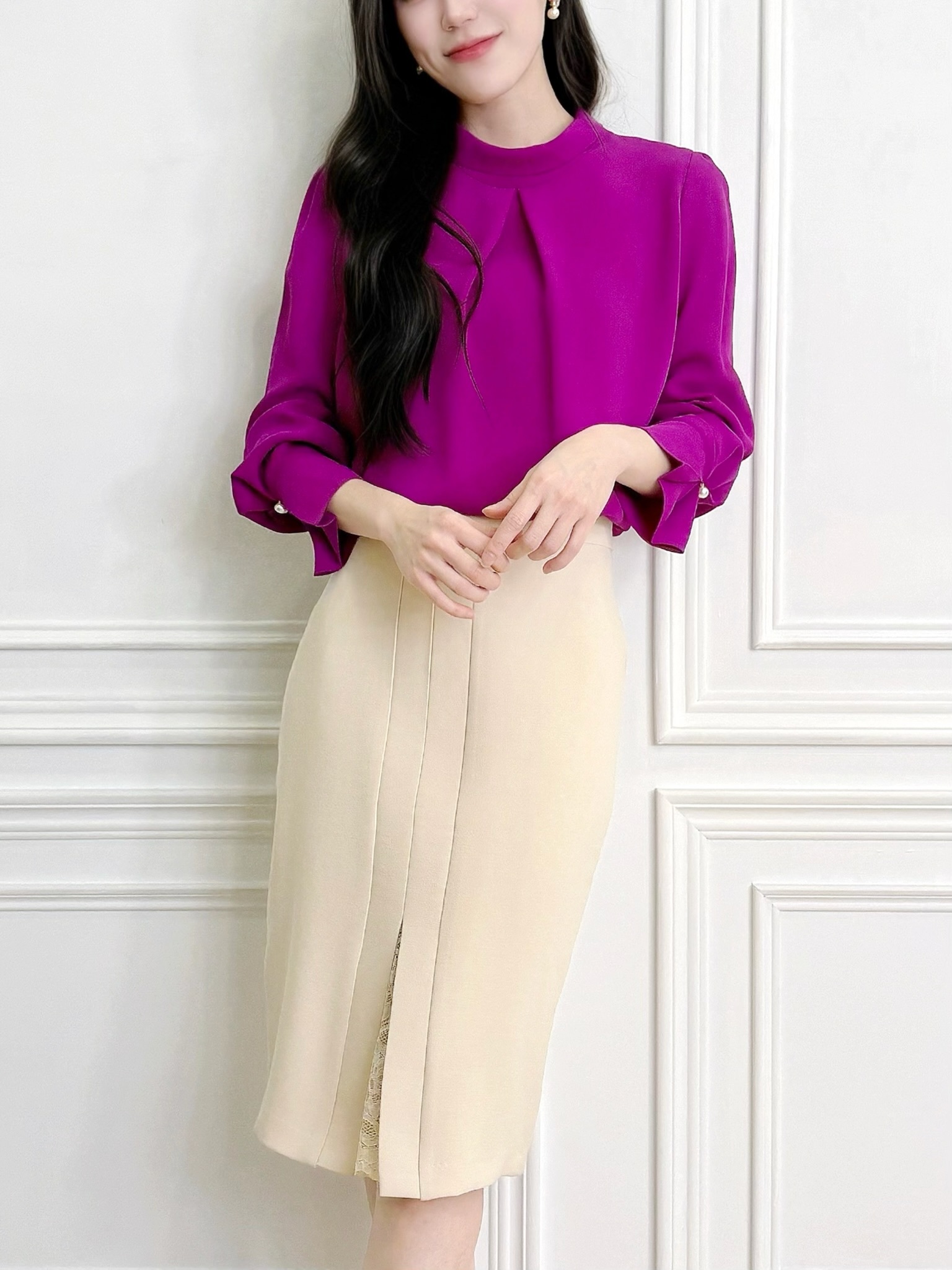 前開衩蕾絲窄裙（加厚版）