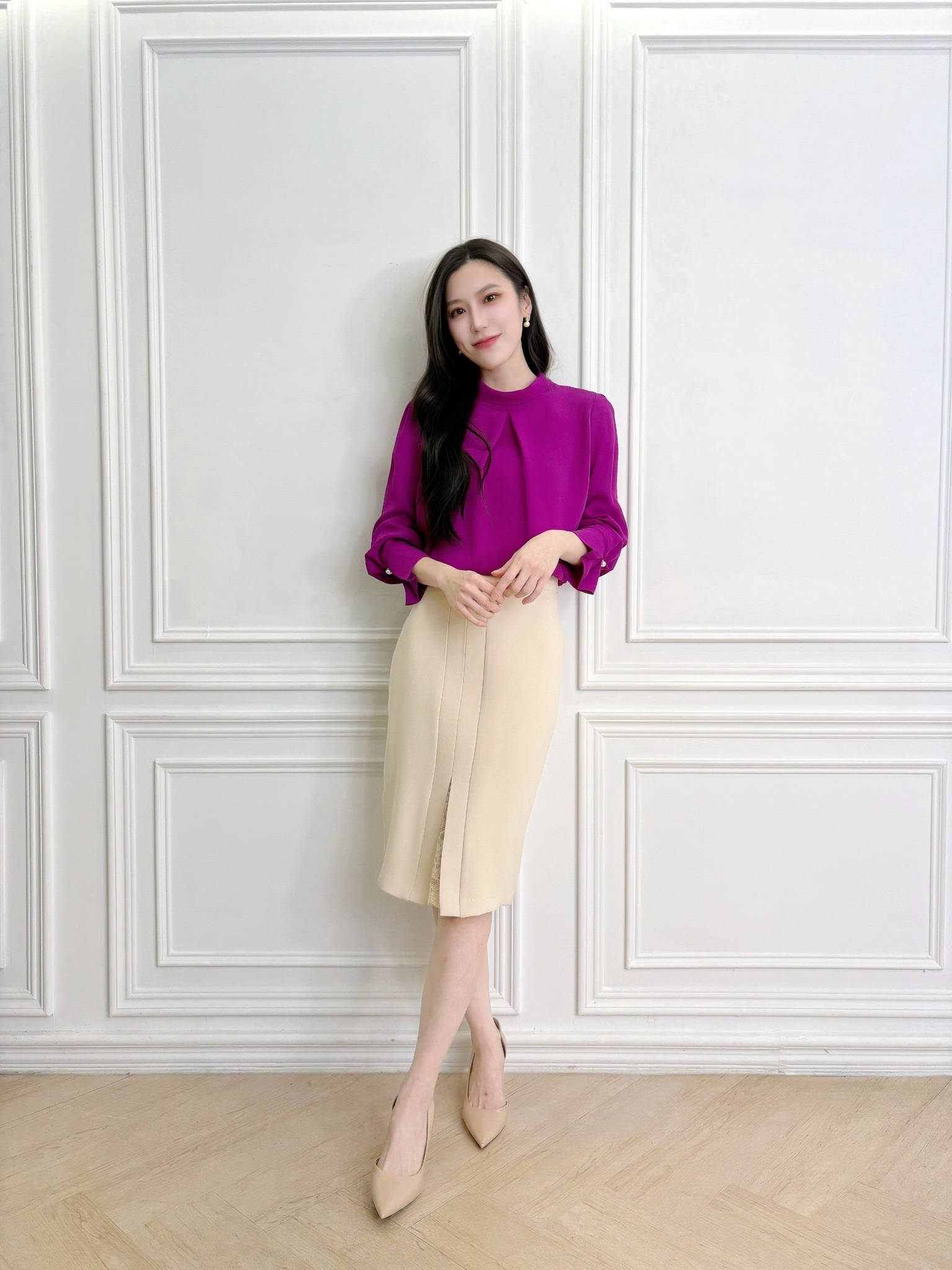 前開衩蕾絲窄裙（加厚版）