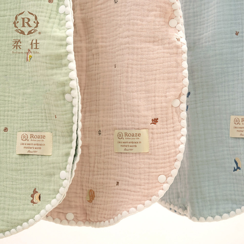 【Roaze 柔仕】貝殼縫邊六層紗防踢被 - 草原綠象