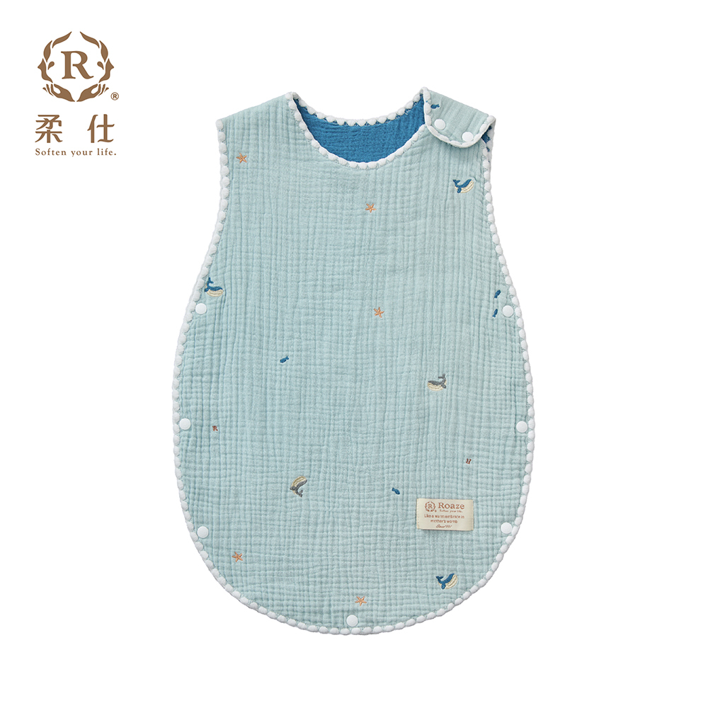 【Roaze 柔仕】貝殼縫邊六層紗防踢被 - 藍海鯨