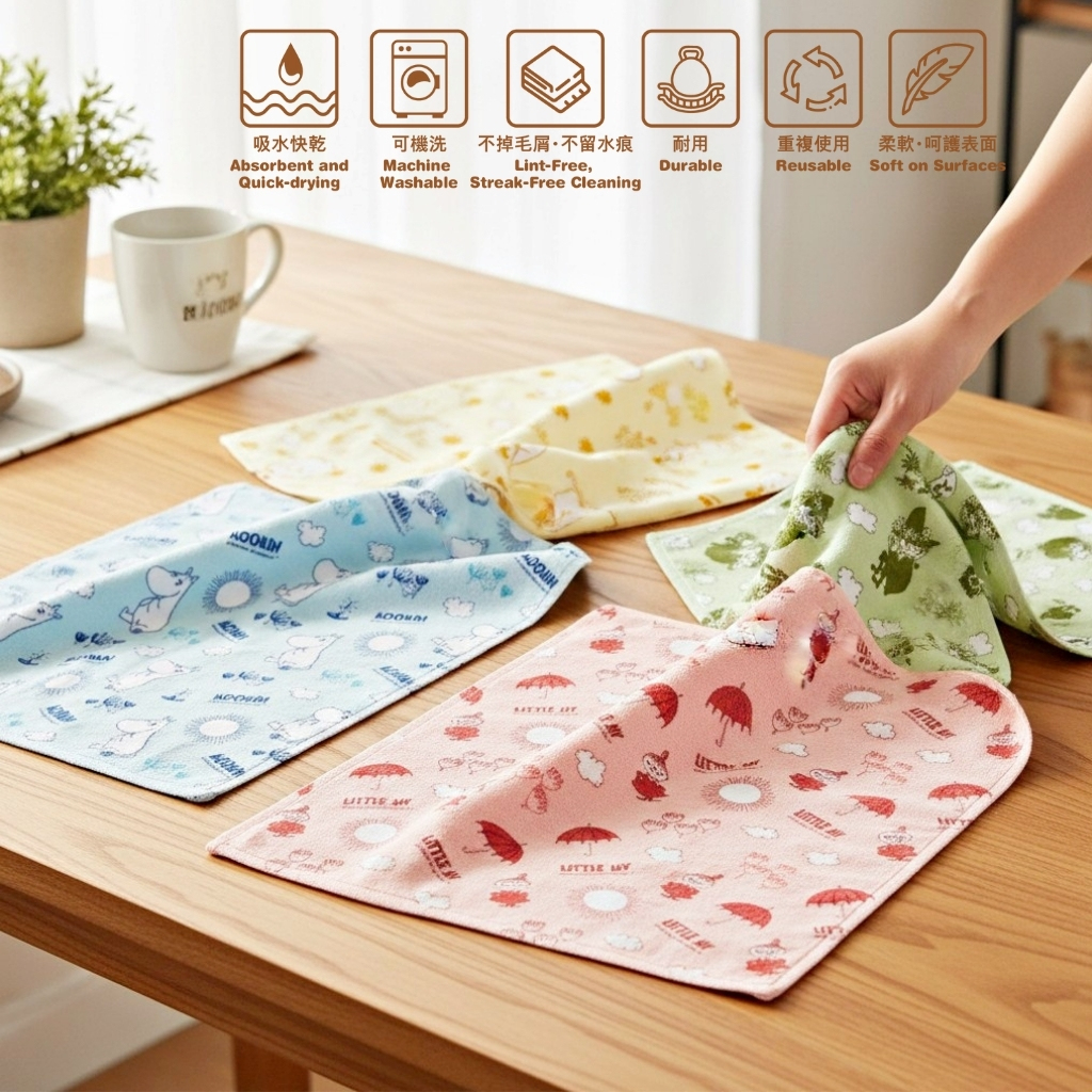 姆明一族 4P超細纖維廚房抹布(清潔布)