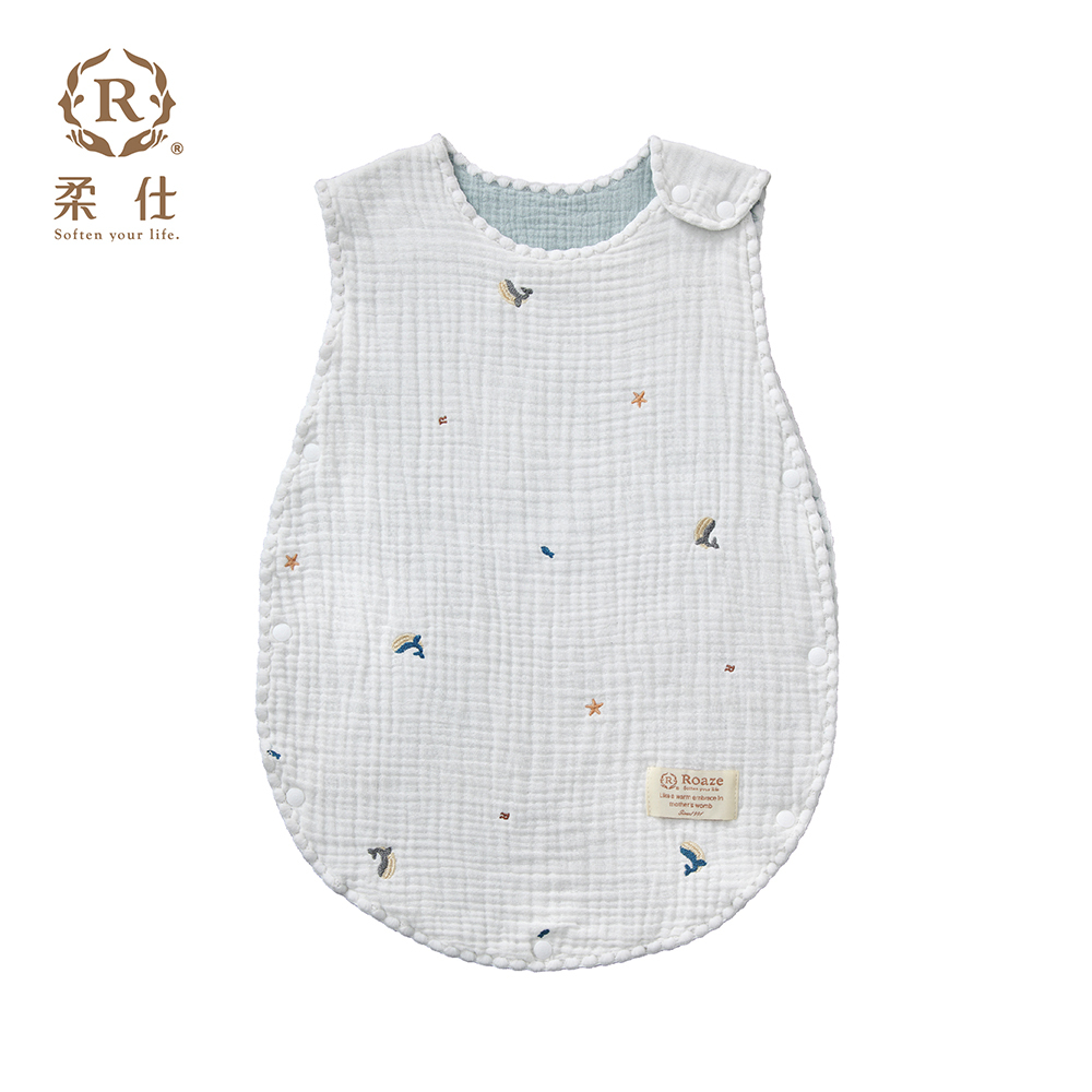 【Roaze 柔仕】貝殼縫邊六層紗防踢被 - 白潮鯨