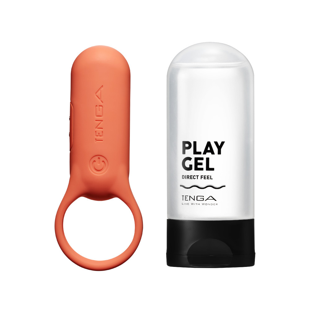 【官網限定】TENGA paiRING+ 配悅環 加強版 珊瑚橘+PLAY GEL [刺激黑] 套組