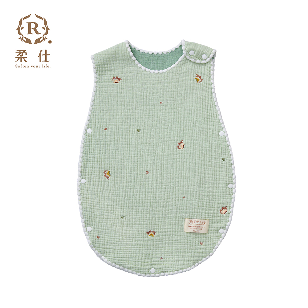 【Roaze 柔仕】貝殼縫邊六層紗防踢被 - 草原綠象