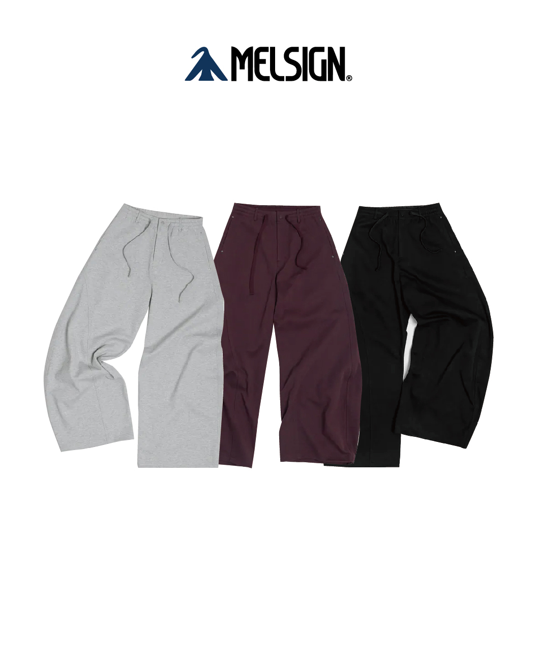 MELSIGN 闊腿棉長褲 黑/灰/紫紅 25 A/W Mellow Clip Pants