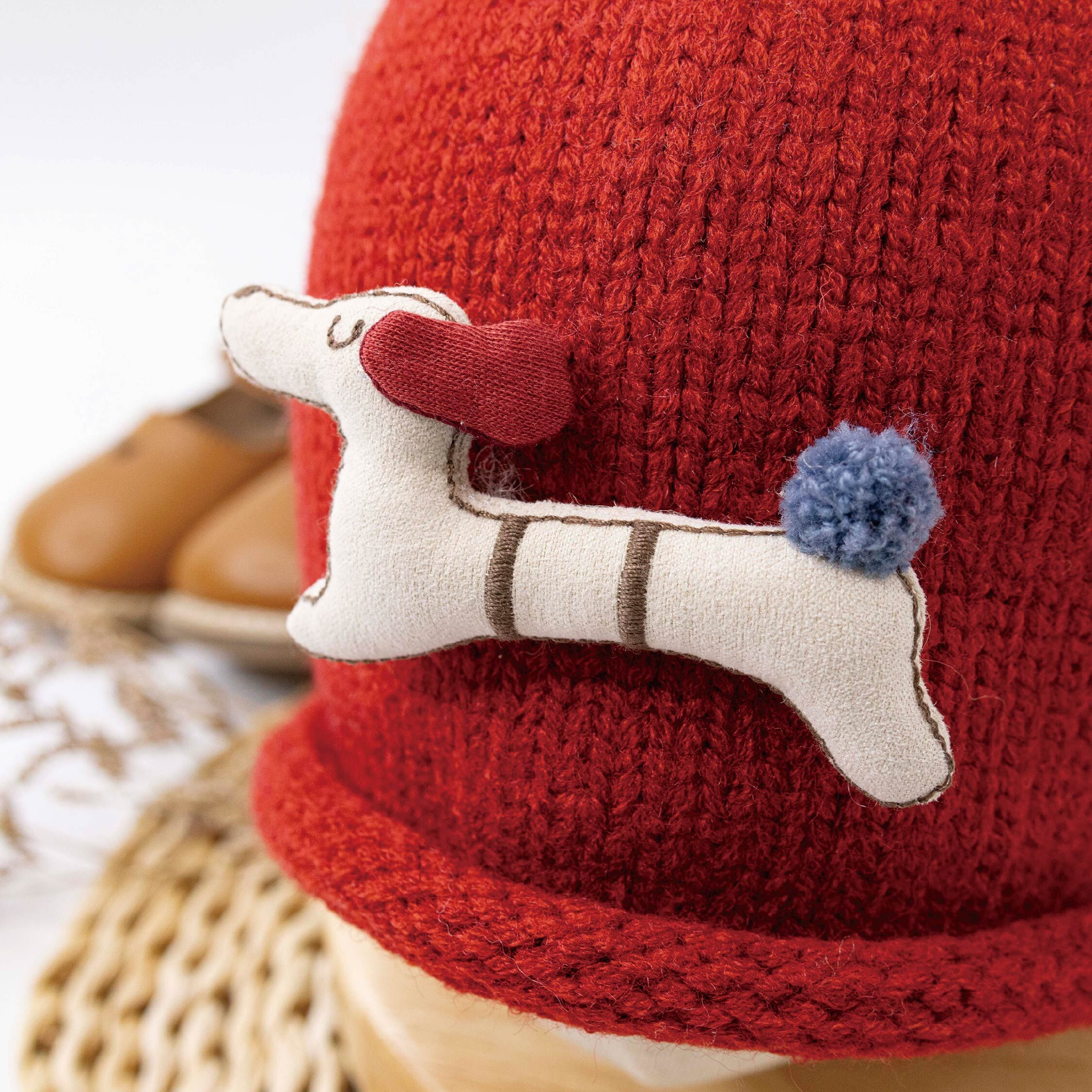 【JA1601】臘腸狗拼貼捲邊針織毛帽