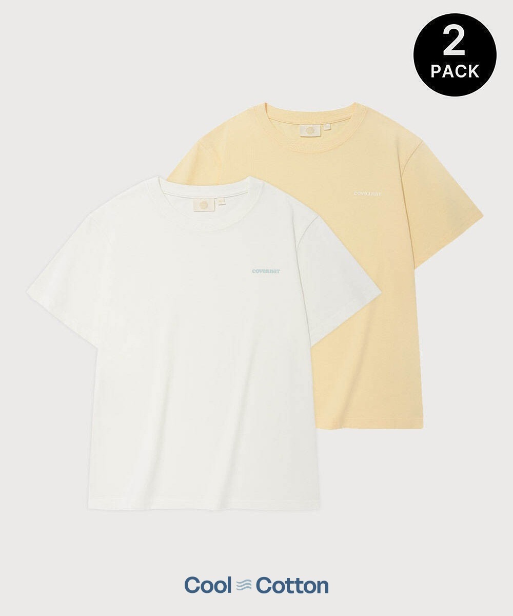 【COVERNAT】[2PACK] Women's Cool Cotton Essential T-shirt (Butter+White/Dark Navy+White/Light Pink+Heather Gray/Oatmeal+Black)