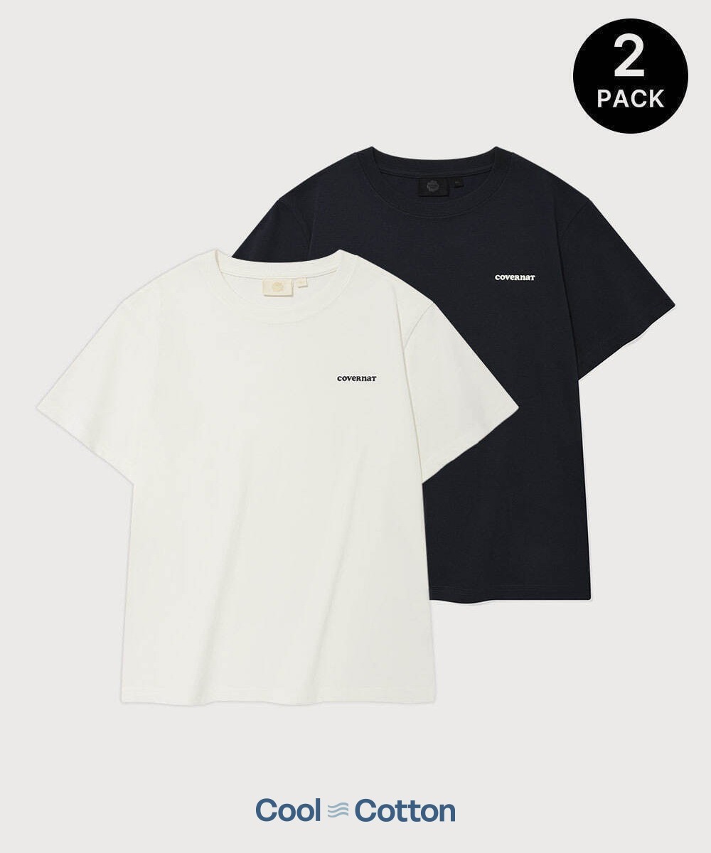 【COVERNAT】[2PACK] Women's Cool Cotton Essential T-shirt (Butter+White/Dark Navy+White/Light Pink+Heather Gray/Oatmeal+Black)