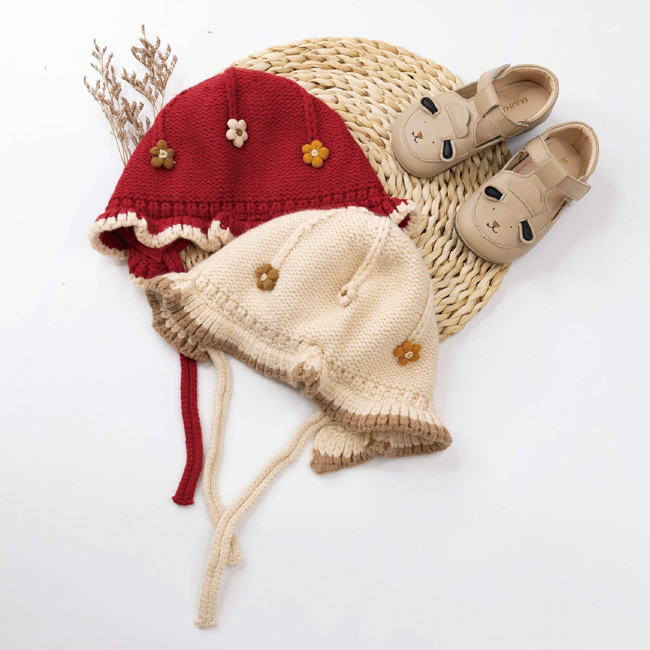 【JA1608】春日序曲波浪捲邊護耳針織毛帽＊二色