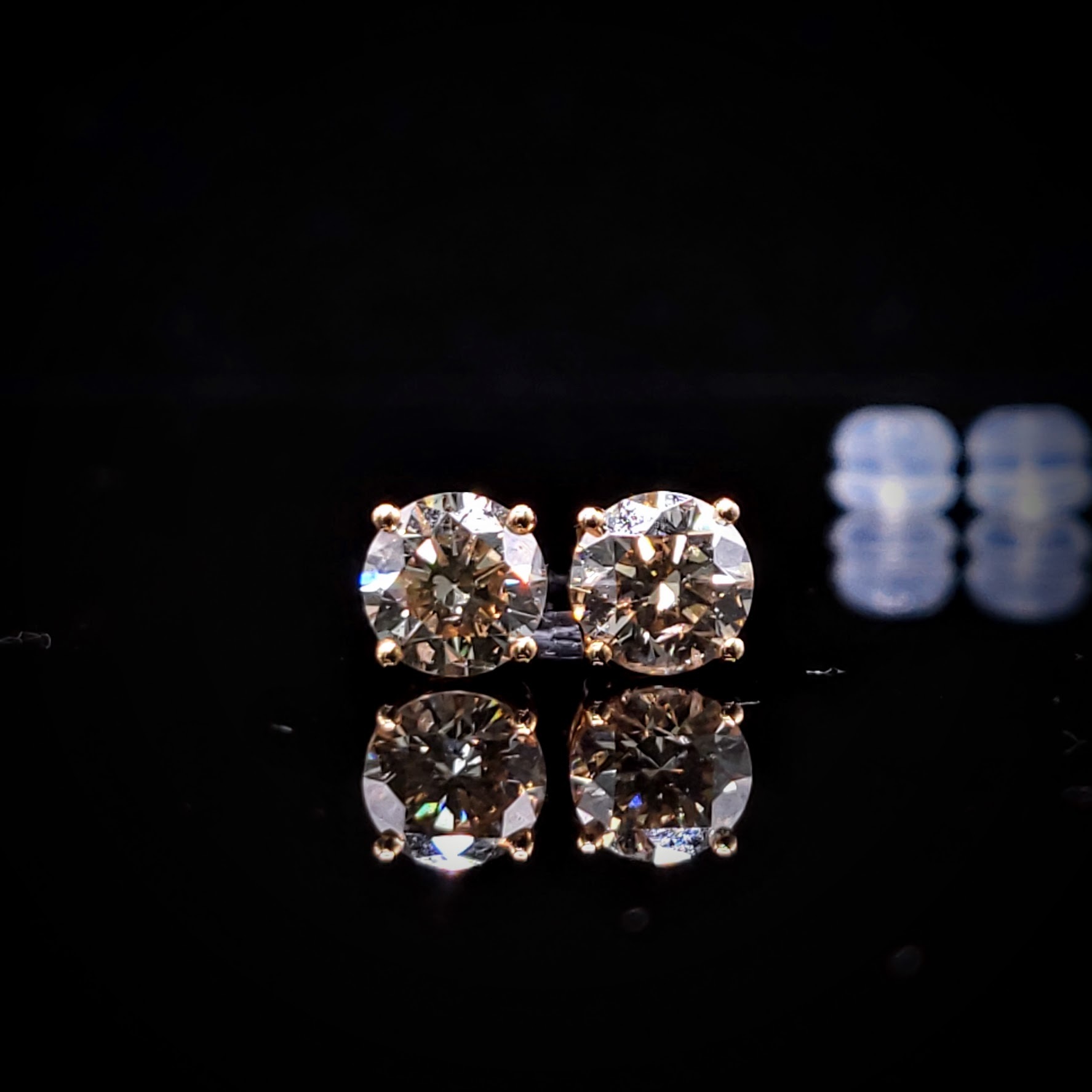 全新18K玫瑰金【主石1卡54份咖啡色彩鑽】耳環