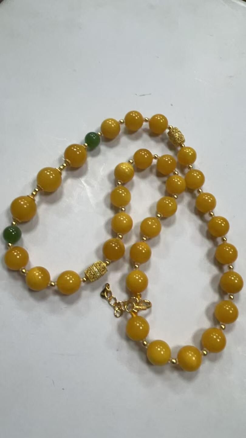 UZ066 B66 帝王黃媽媽連 蜜蠟 925银配件：9-10 總長48+3CM