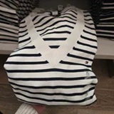 [S] PRL WHITE STRIPED COTTON JERSEY V-NECK SWEATER, XW04713-100 (STH1548)