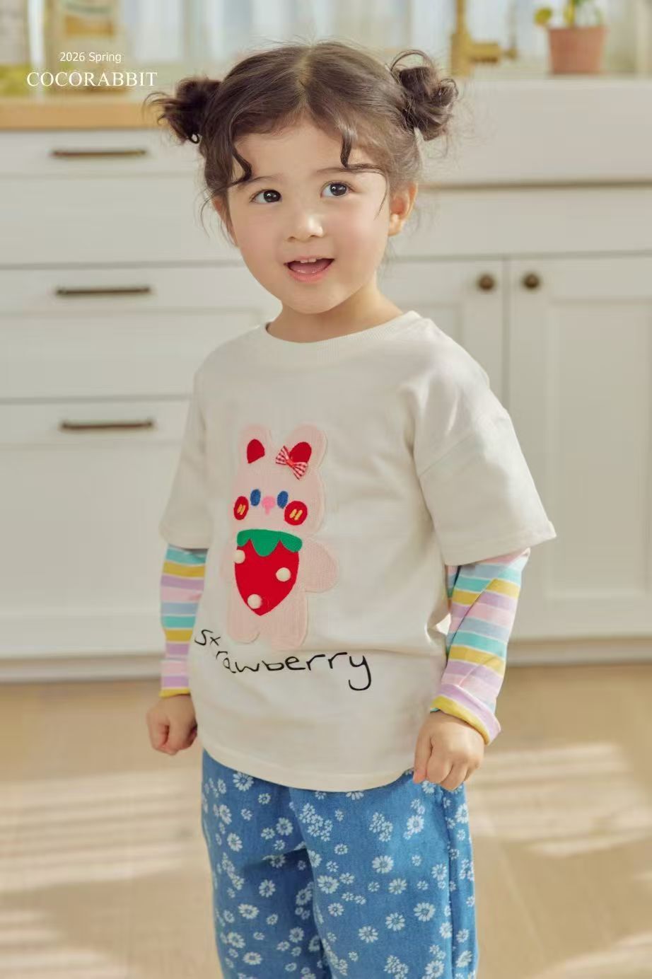 CRC02T016WE Coco Rabbit  白色假兩件草莓兔兔tee