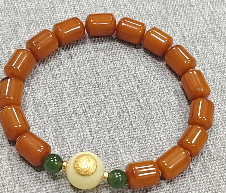UZ016 B16 老蠟桶珠手串 蜜蠟：7-11 鑲嵌金屬：s925銀 碧玉：4mm 默認16CM手圍