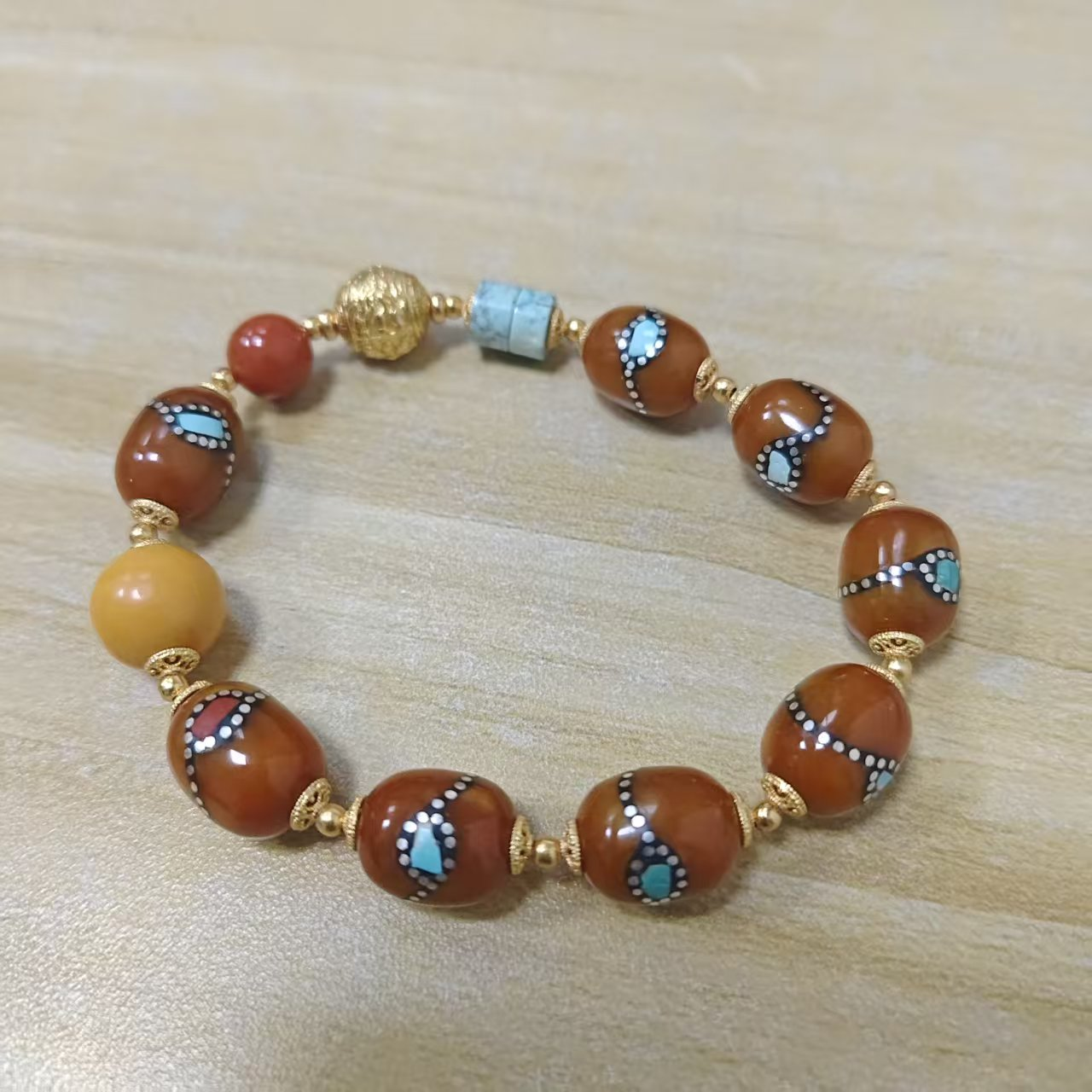 UZ020 B20 尼泊爾棗珠手串 蜜蠟：11mm 金屬：S925 默認16CM手圍