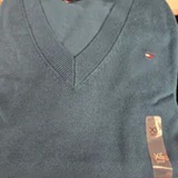 [S] TOMMY HILFIGER MIDNIGHT TURQUOISE VISCOSE BLEND V-NECK SWEATER, 76J5114-300 (STH1551)