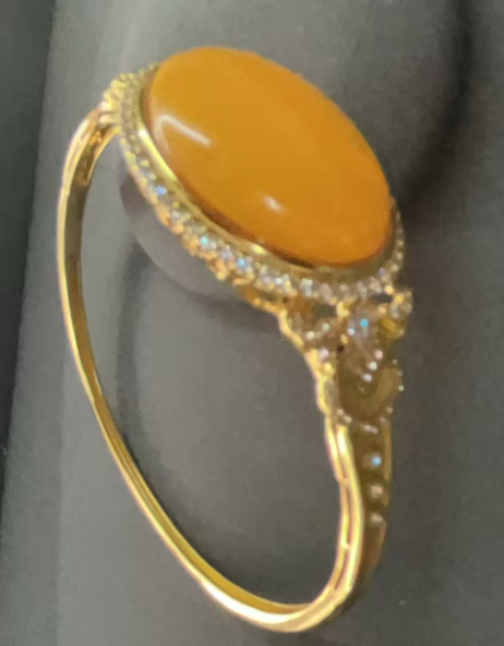 UZ029 B29 蛋面銀鑲手鐲 琥珀 金屬：銀 16-17CM手圍可帶