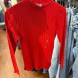 [S] TOMMY HILFIGER DEEP CRIMSON LETTUCE-TRIM POINTELLE TURTLENECK T-SHIRT, XW06800-600 (STH1552)