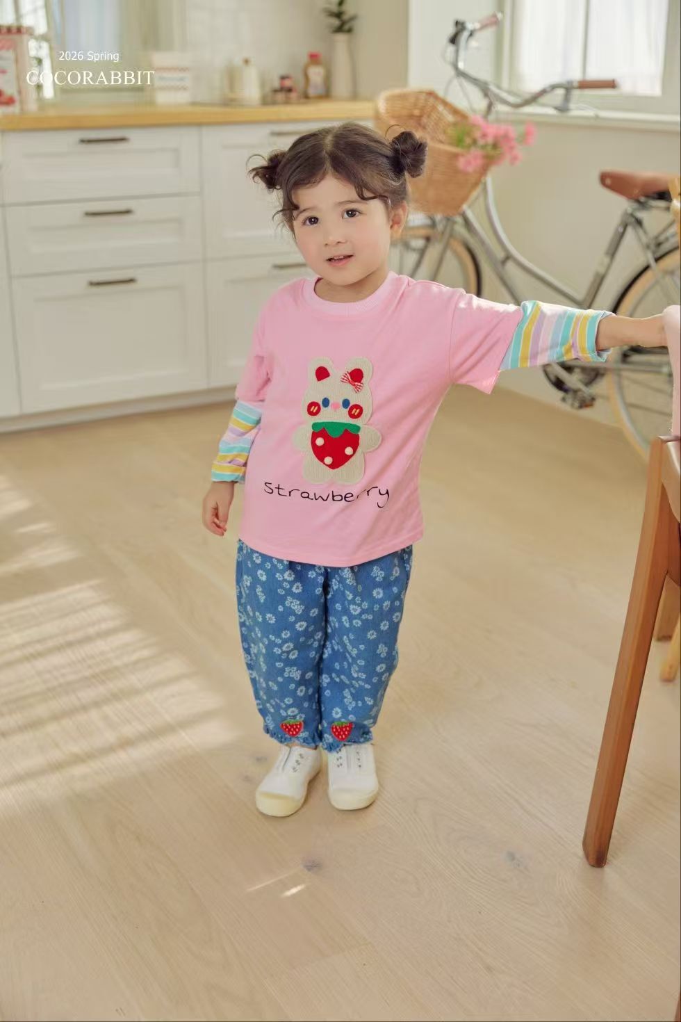 CRC02T018WE Coco Rabbit 粉色假兩件草莓兔兔tee