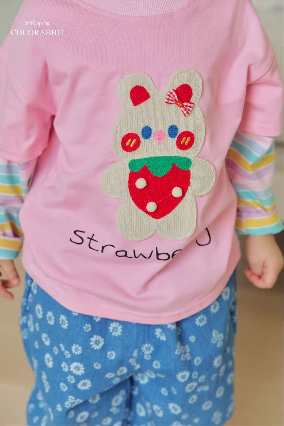 CRC02T018WE Coco Rabbit 粉色假兩件草莓兔兔tee