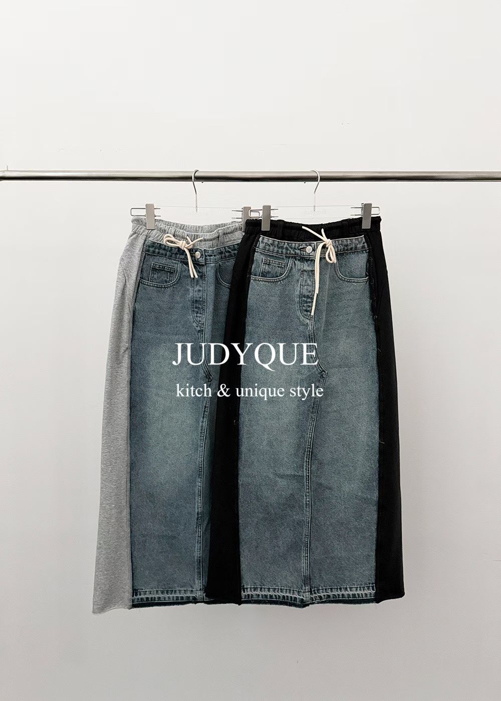 JQ5516 拼接牛仔直筒裙 *特價* (優惠碼同充值購物金不適用)