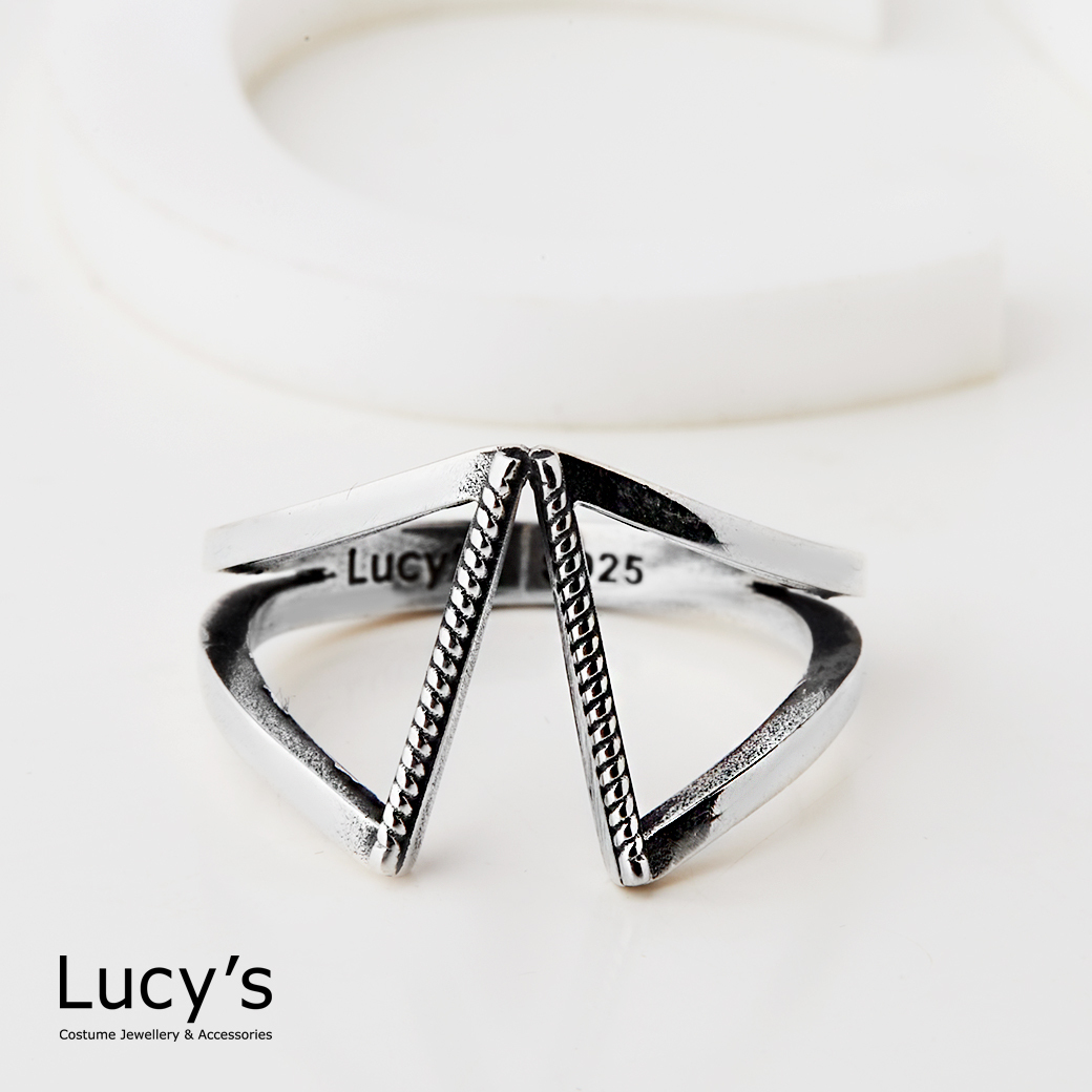 925純銀 幾何倒影 硫化戒指 (126230)