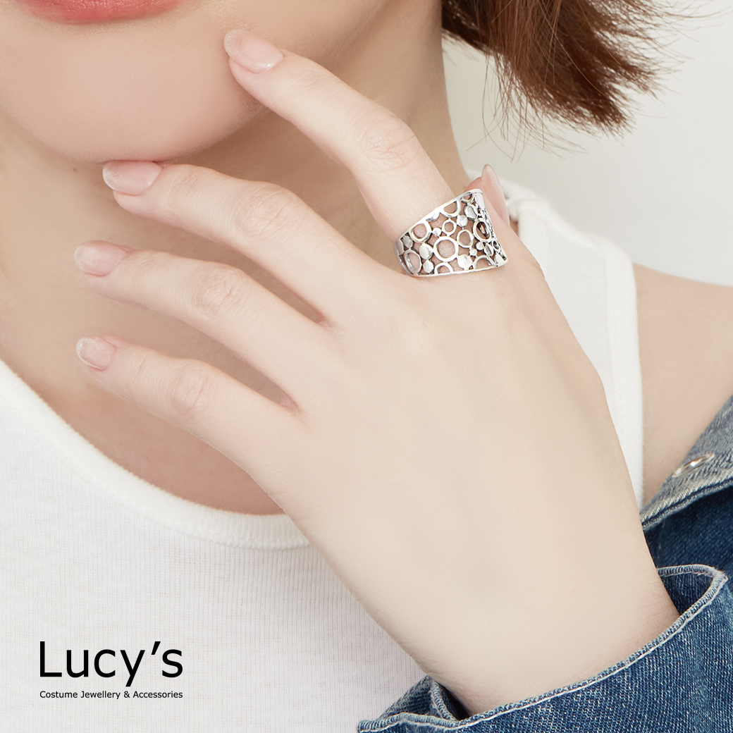 925純銀 鏤空圓點 硫化戒指 (126778)