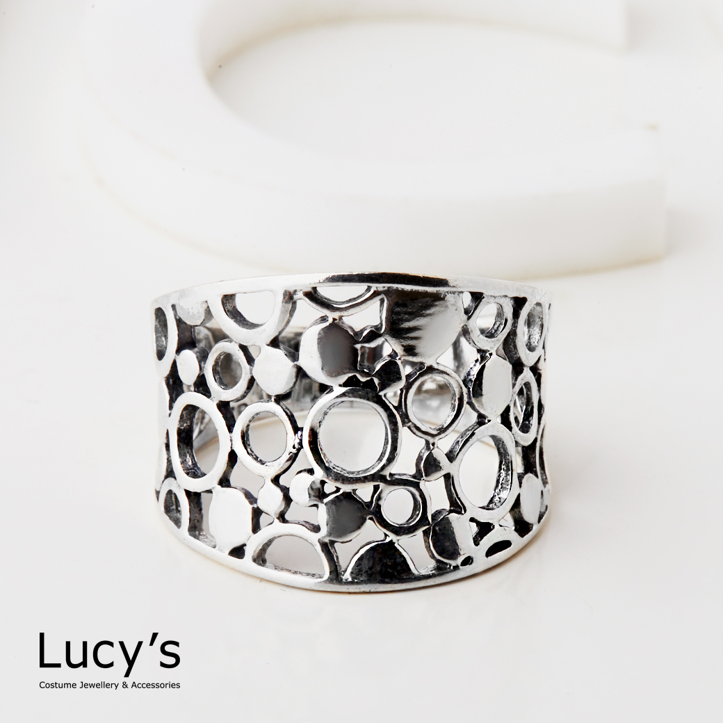 925純銀 鏤空圓點 硫化戒指 (126778)