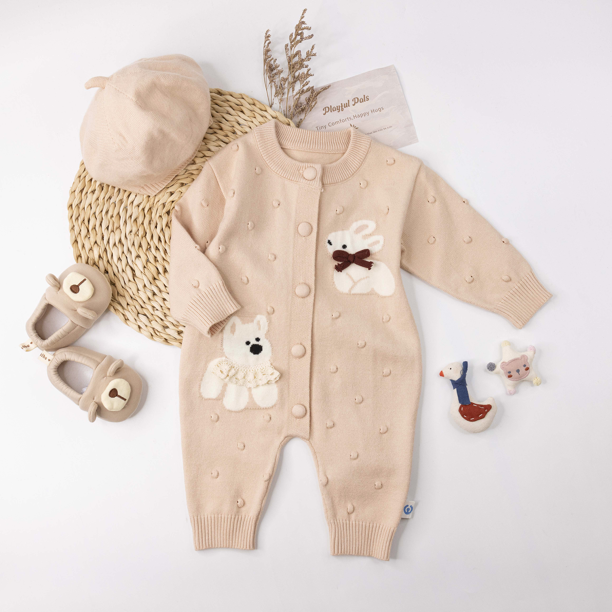 【JG5514】兔兔與狗狗針織連身套裝(帽+衣)＊三色