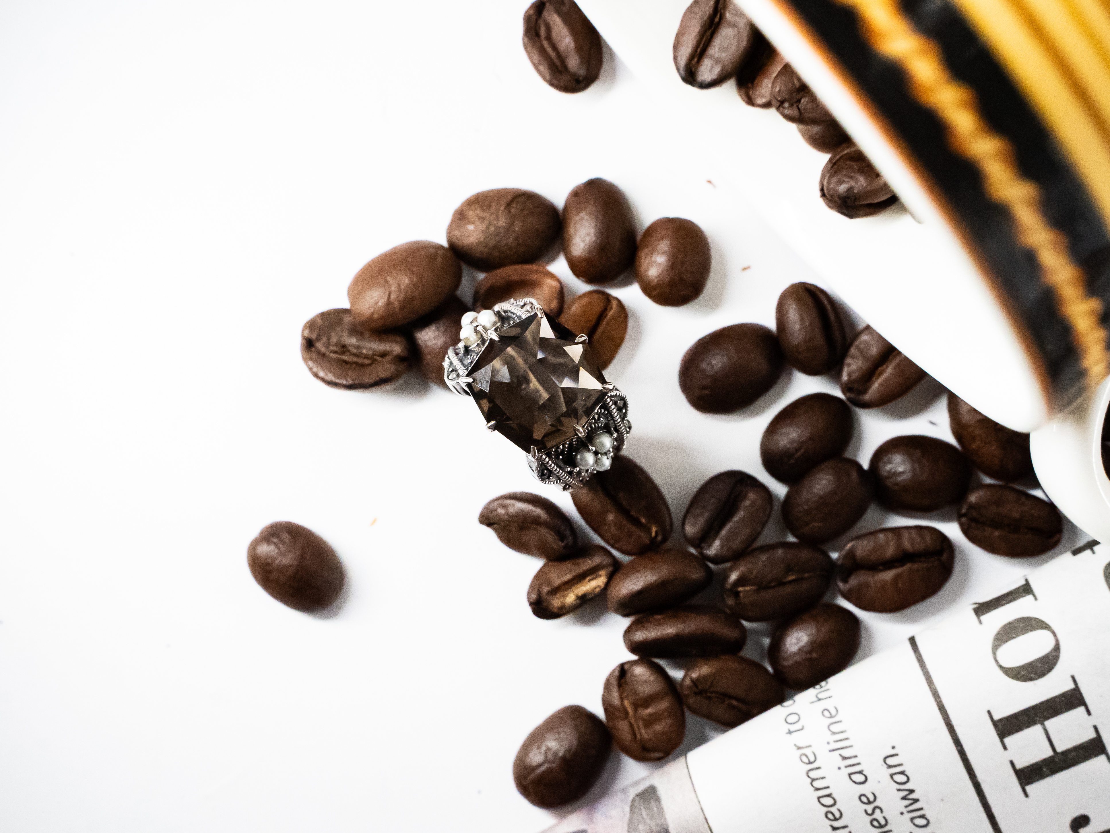 八角形切割茶晶戒指