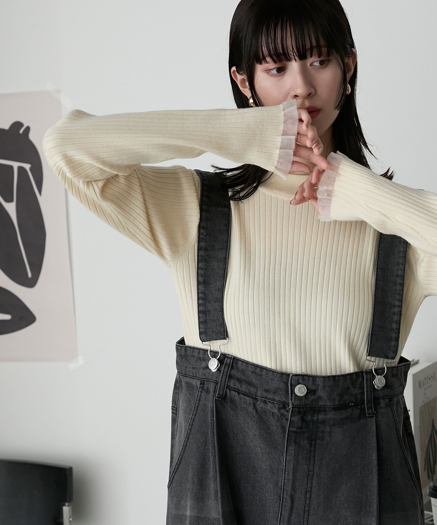 🇯🇵 FORKSY. 薄紗 荷葉邊袖口 羅紋 針織衣 針織衫 長袖 貼身 / 預購