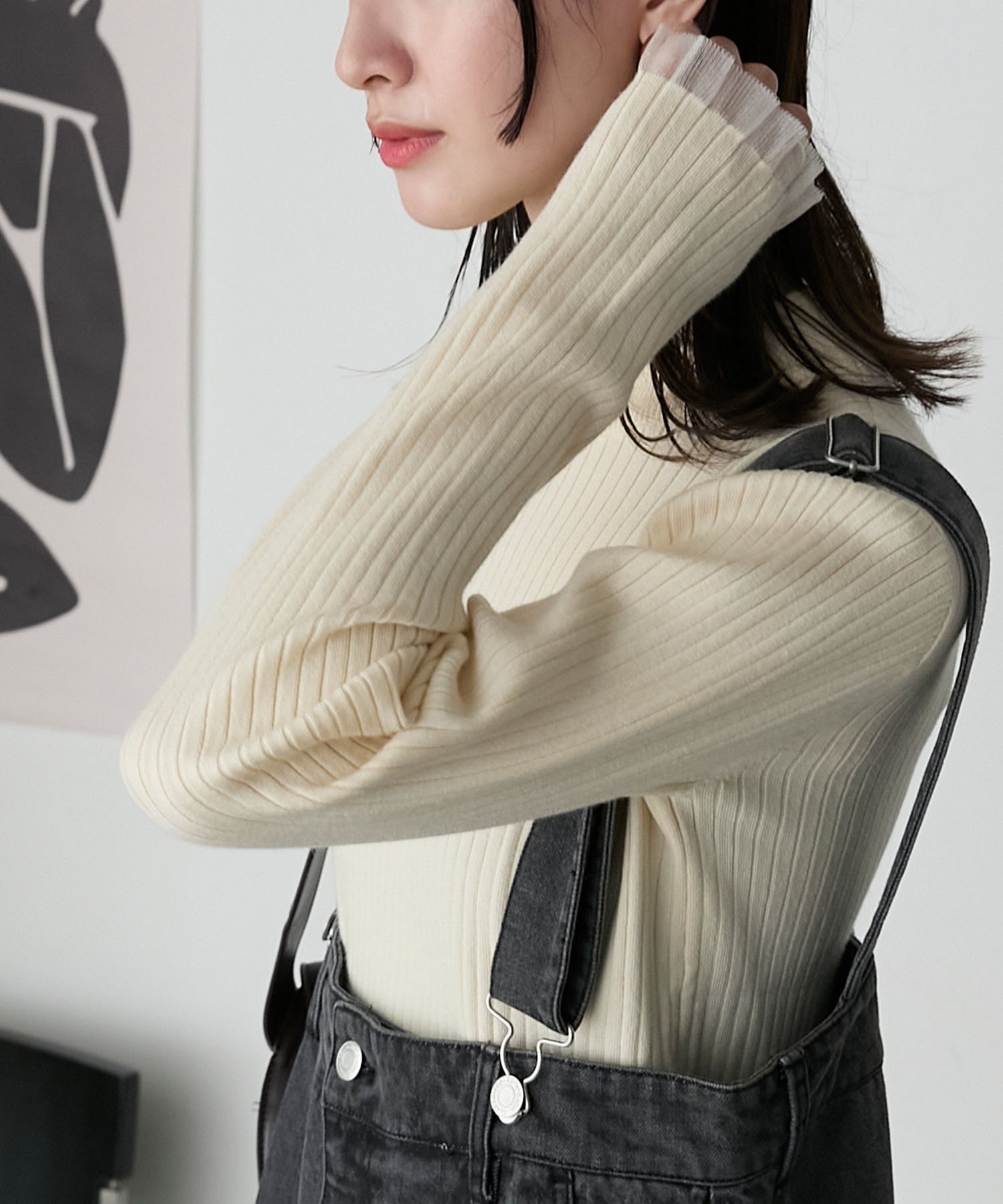 🇯🇵 FORKSY. 薄紗 荷葉邊袖口 羅紋 針織衣 針織衫 長袖 貼身 / 預購