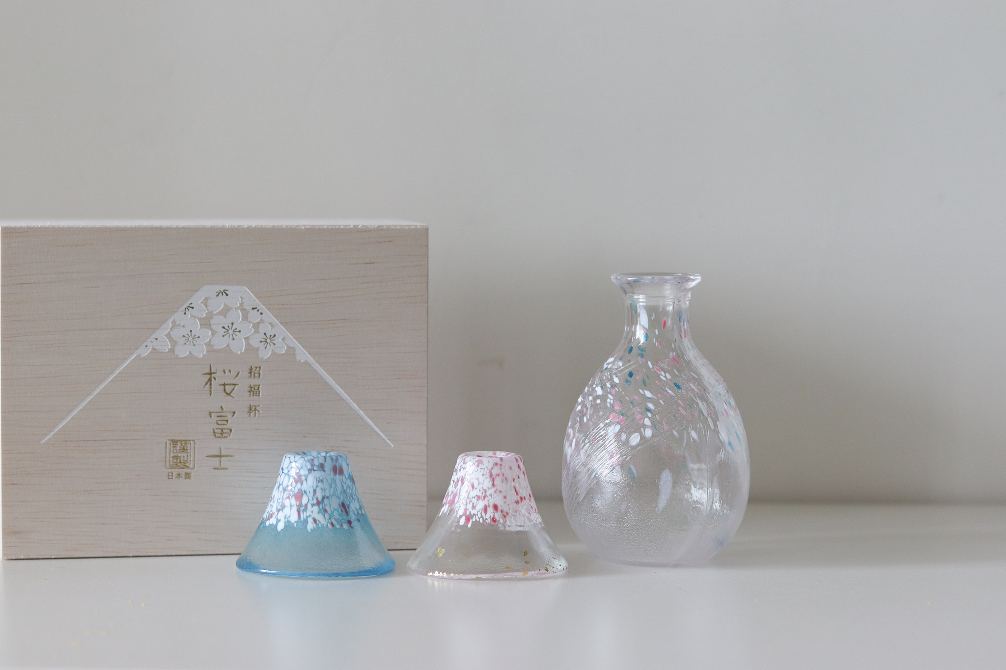 日本 東洋佐佐木 富士山 櫻花 招福清酒杯壺 桐木禮盒組