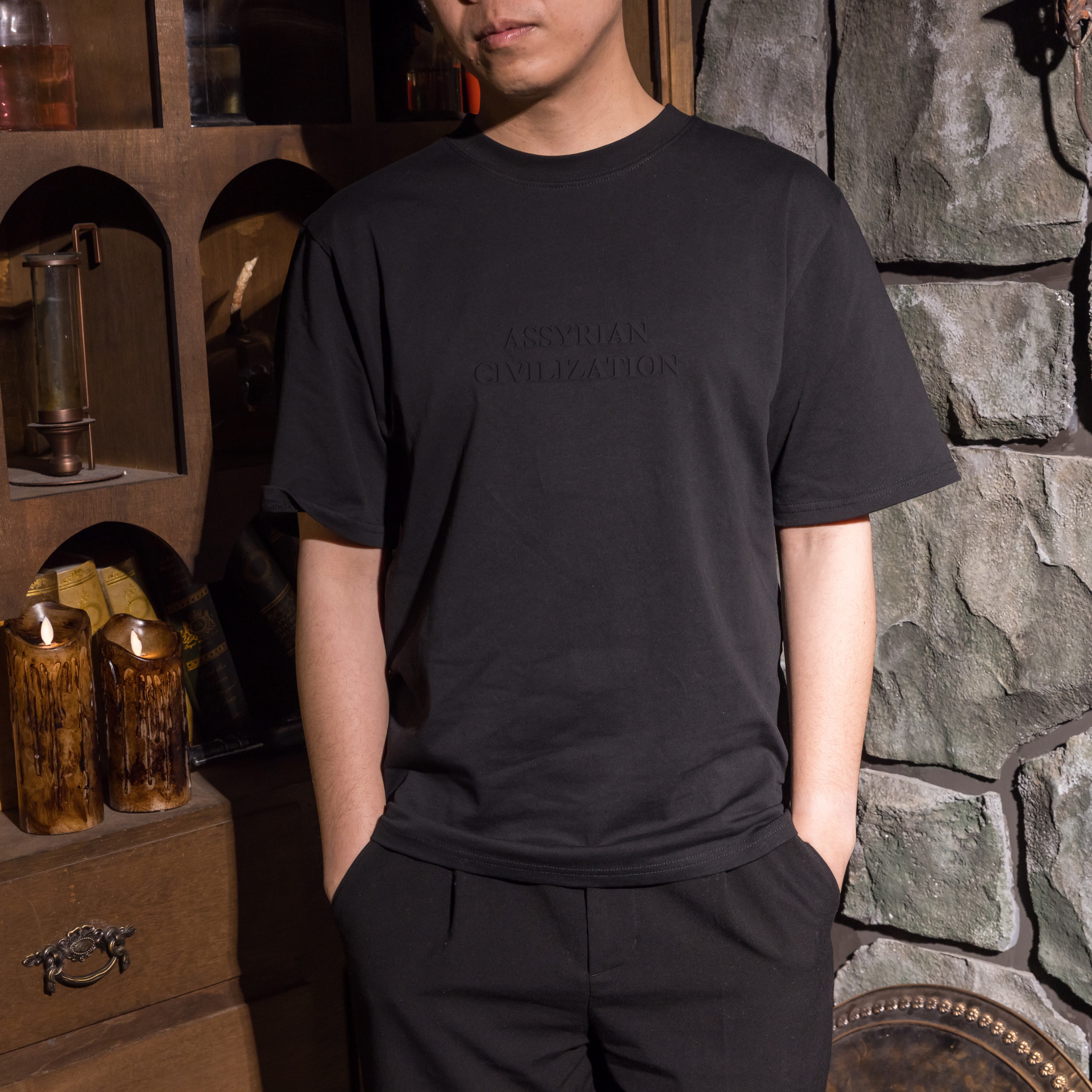 世界古文明藝術T恤｜獵獅浮雕 黑