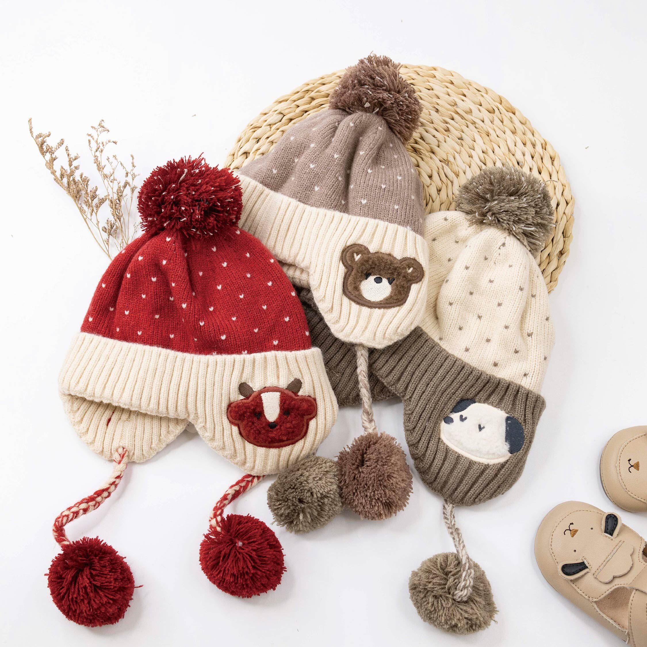 【JA1613】北歐風毛毛動物護耳針織毛帽＊三色