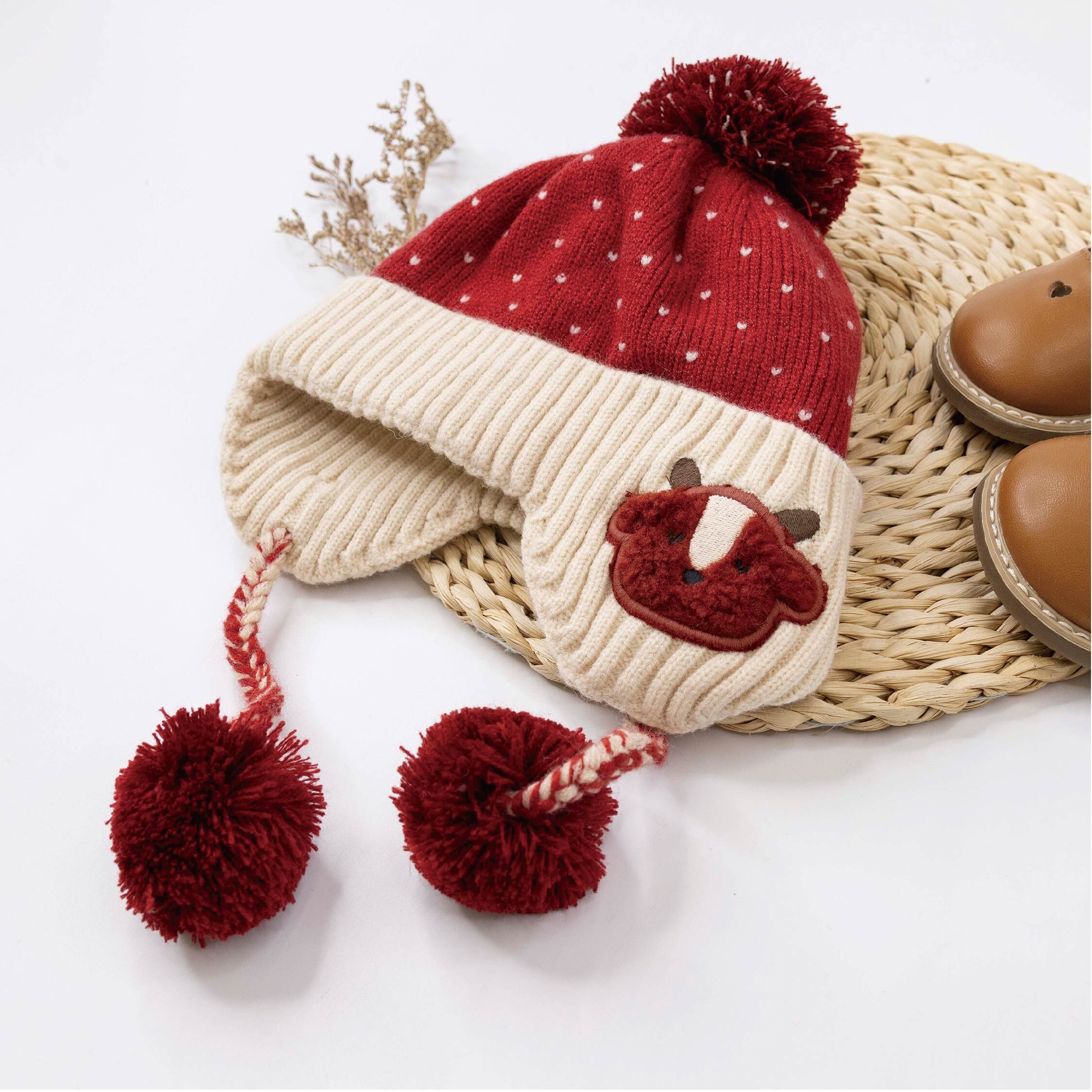 【JA1613】北歐風毛毛動物護耳針織毛帽＊三色