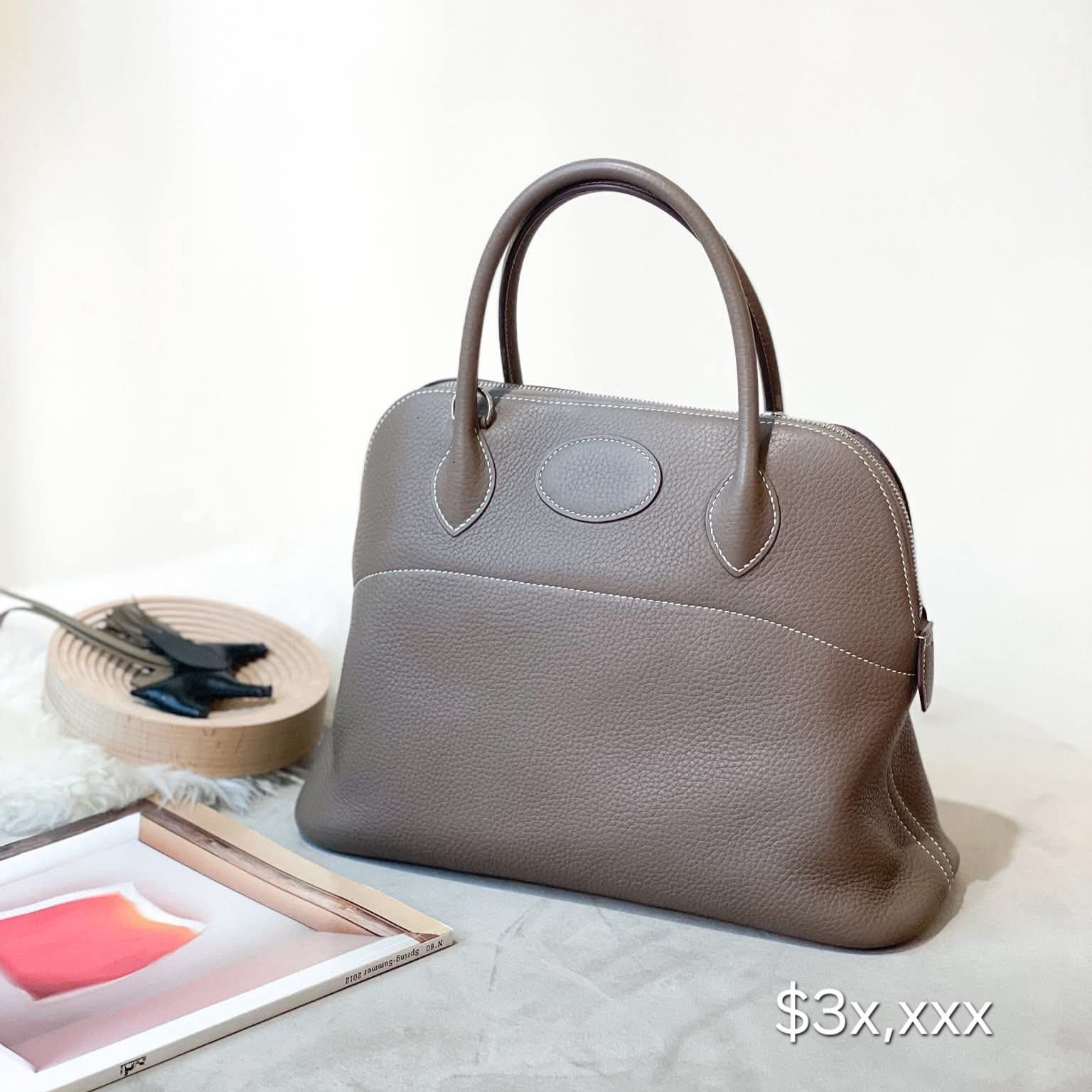 Preloved Hermès Bolide 31 Clemence Leather  Etoupe PHW HK$3x,xxx (HK$2,000 即時落訂)