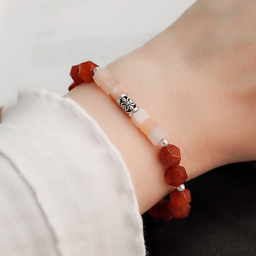 晚霞純銀手鍊(紅瑪瑙/粉東菱) /SB088 女生水晶手鏈 好人緣 女生禮物 新年禮盒 客製尺寸 情人節禮物 母親節