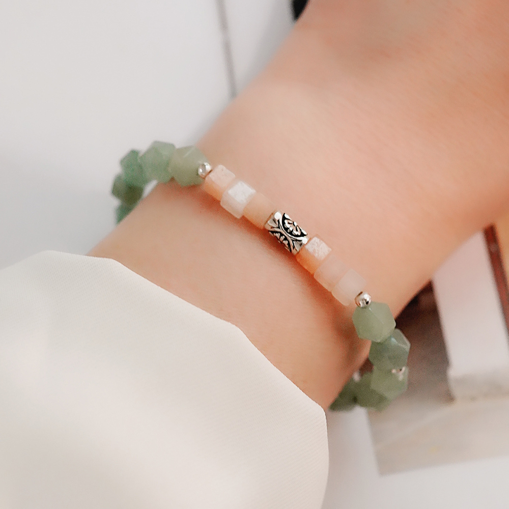 晨曦純銀手鍊(綠東菱/粉東菱) /SB089 女生水晶手鏈 開運療癒 女生禮物 新年禮盒 客製尺寸 情人節禮物 母親節